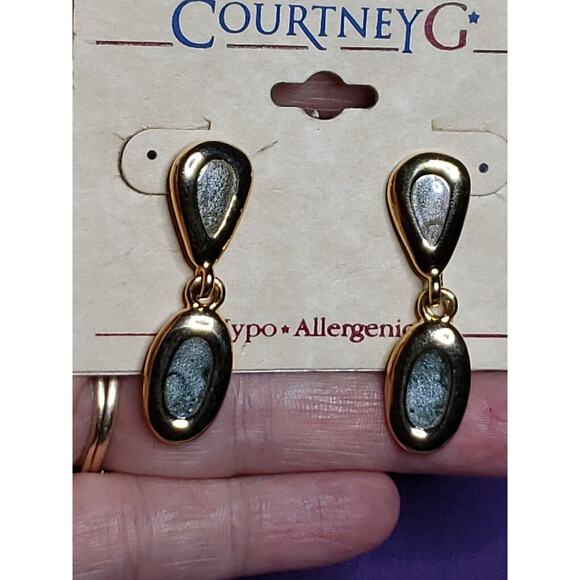 Courtney G Dangle Earrings, Gold Tone & Glitter Enamel, hypo allergenic, on card - Picture 6 of 9